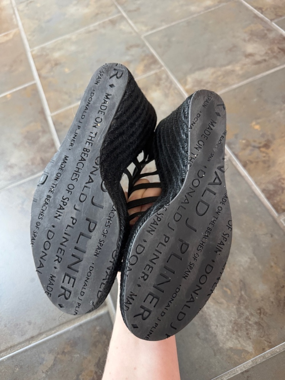 Donald J Pliner Black Espadrille Wedge Sandals Womens 8.5 Stretch Strappy Mule - Picture 8 of 12